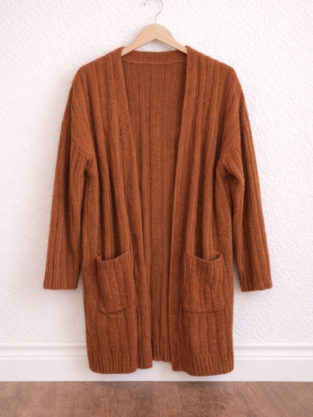 Olive & Oak Rust Knit Cardigan Cozy Open Front Fall Sweater Size M